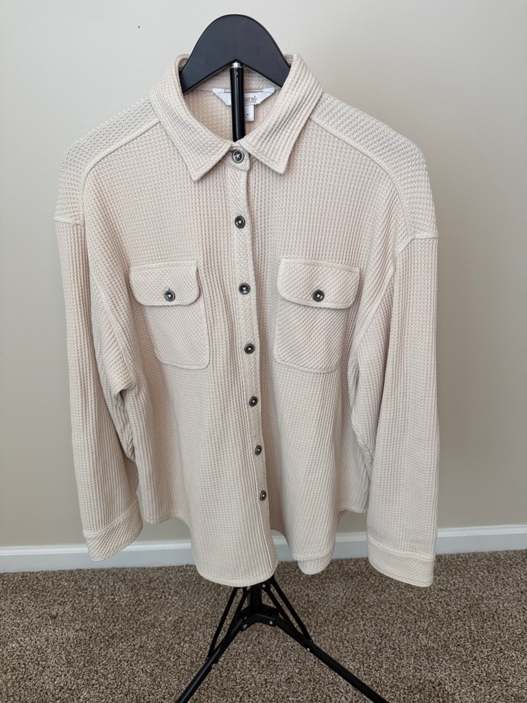 Natural Reflections Cream Waffle Knit Button-Down Shacket